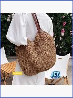 Bags | Handwoven Large Straw Shoulder Tote Bag Boho Beach Rattan ...